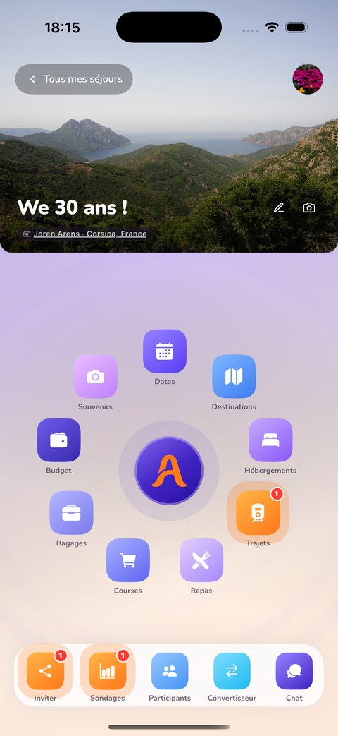 L'application Alela : l'écran d'un séjour avec toutes ses fonctionnalités